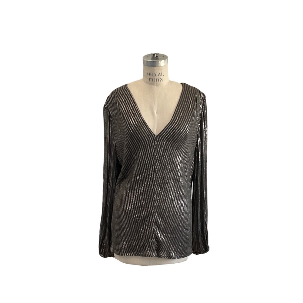 St John Couture Silk Beaded Brown Evening Formal Blouse Lined Top Women‎ Size 12